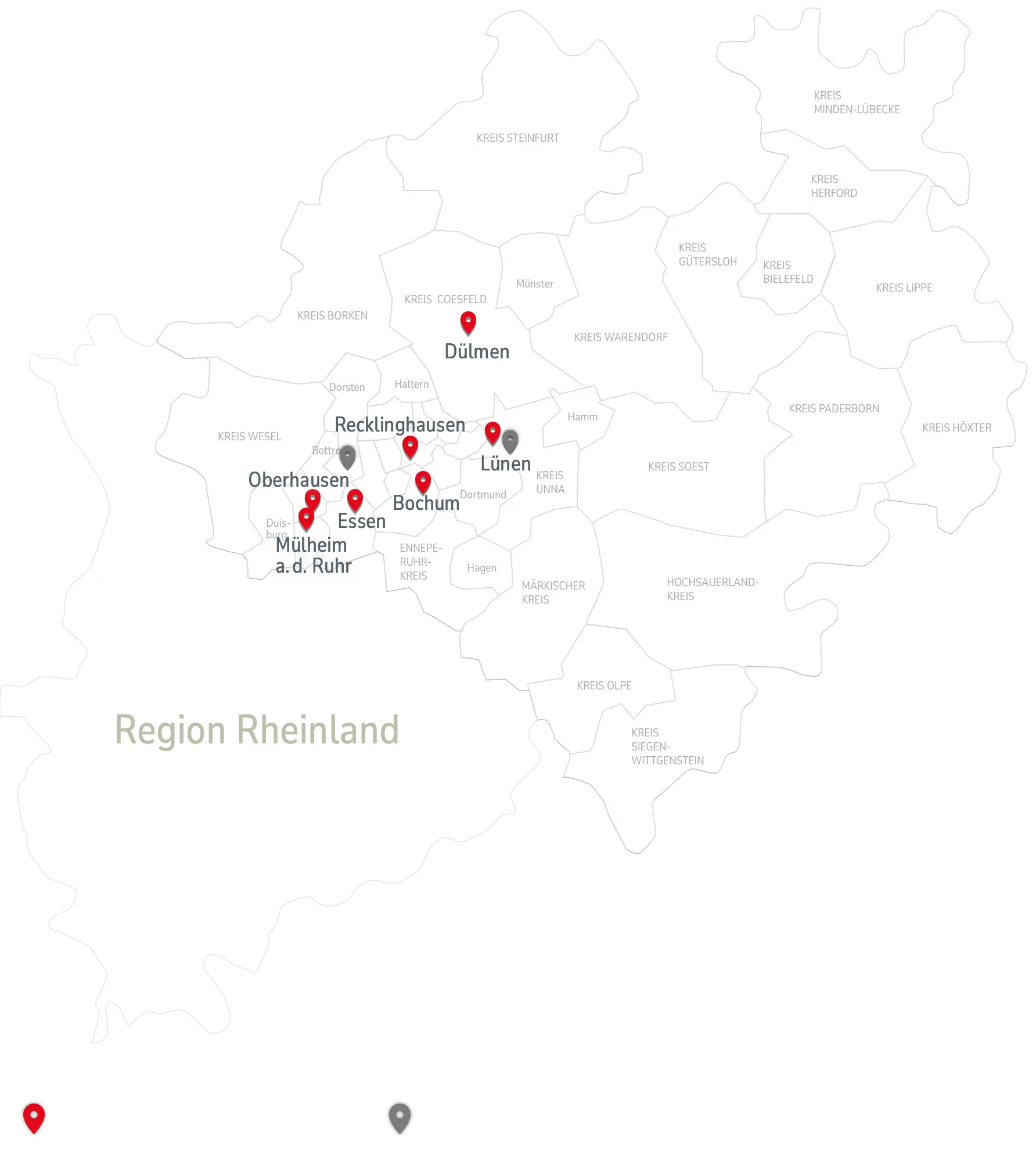 Betriebsstätten der REMEX im Ruhrgebiet und Westfalen 